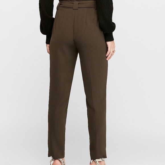 High Waisted Paperbag Ankle Pant in Olive Green - Picture 2 of 2